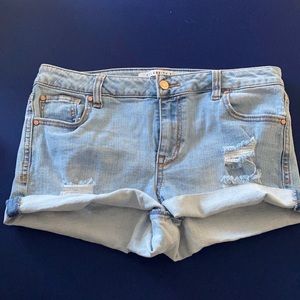 Distressed jean shorts
